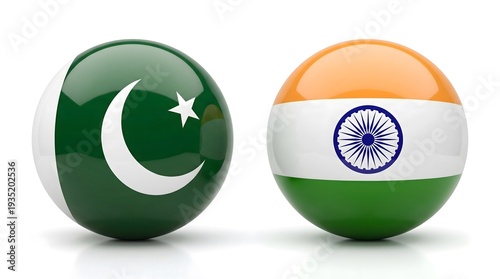 Free Download Pakistan and India's national flags presented as glossy spherical icons symbolizing bilateral relations. - GFXLoad