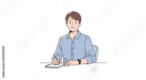 A professional young woman in business attire sits at a modern office desk while smiling warmly and working on her sleek laptop in a bright corporate environment