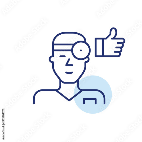 Ear-nose-throat doctor with stethoscope and like. Appointment approved, successful health checkup. Positive feedback on service. Pixel perfect, editable stroke vector icon