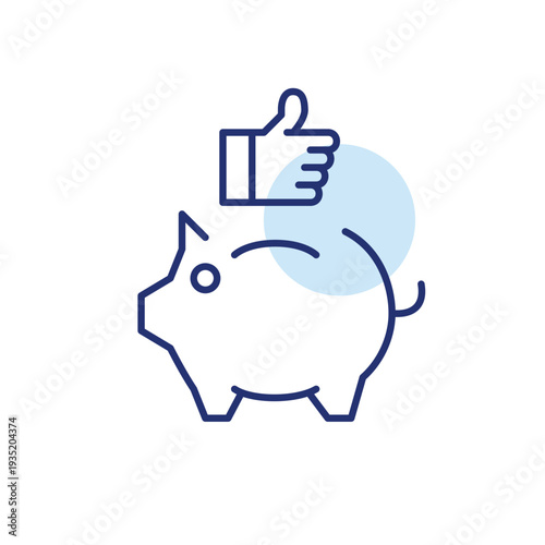 Savings approval, financial security and money growth. Piggy bank and thumbs up. Pixel perfect, editable stroke vector icon