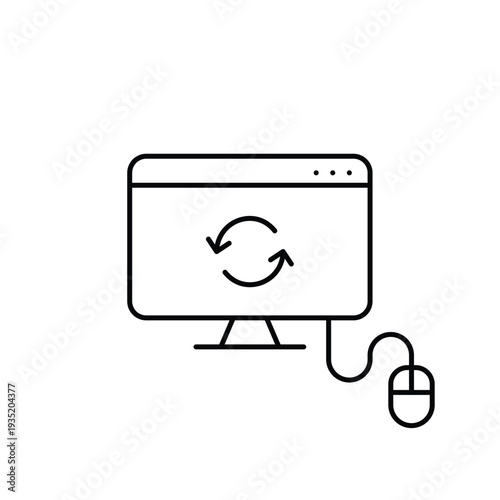 Refresh arrows on computer screen and mouse. System update, software upload and installation. Pixel perfect, editable stroke vector icon