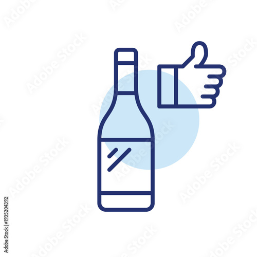 Wine tasting and customer satisfaction. Bottle and like. Pixel perfect, editable stroke vector icon