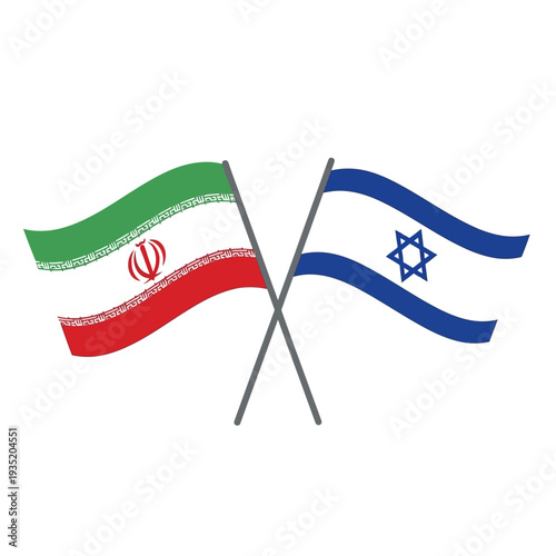 Symbolic illustration showcasing the national flags of Iran and Israel crossed, representing international dialogue, complex relations, or diplomatic discussions between the two nations