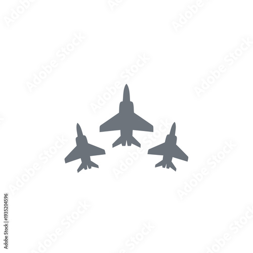 Military jets fly in formation in a stark, minimalist graphic illustration, representing aerospace and defense