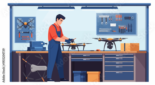 Man Working in Workshop.