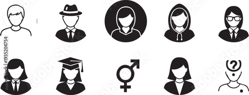 Black and white of people with various expressions and attire people black and white silhouette