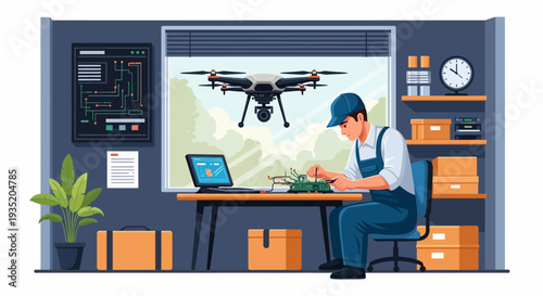 Man Working with Drone.