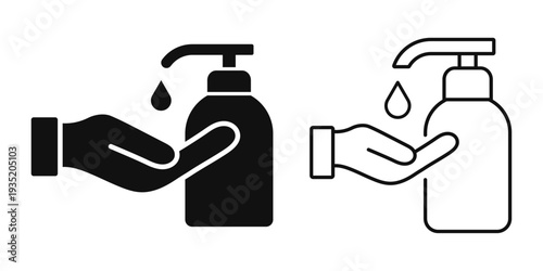 Flat and outlined Hand sanitizer icon set for disinfection vector stock illustration