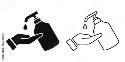 Flat and outlined Hand sanitizer icon set for disinfection vector stock illustration