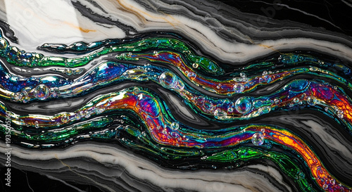 Colorful Swirling Liquid with Iridescent Bubbles liquid swirling patterns