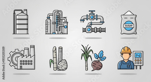 Industrial factory and agricultural icons set.