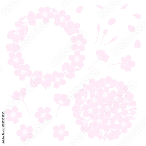 白地に描いた桜の花のフレームやパーツのイラスト