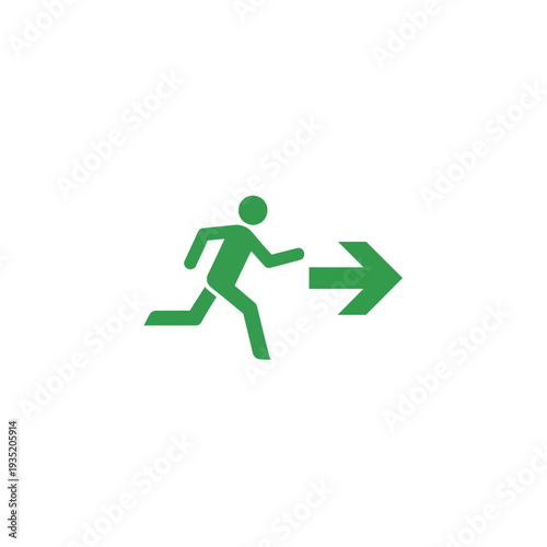 Green running man icon indicating an exit or escape route to the right