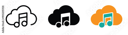 Music note symbol inside a cloud on white background