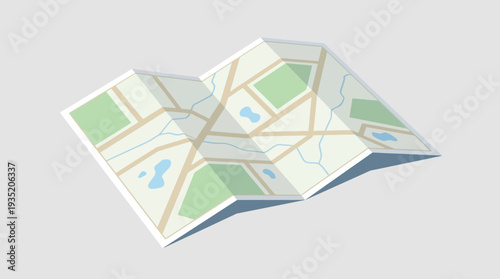 Minimalist Folded City Map Illustration on White Background - Navigation, Travel & Location Concept