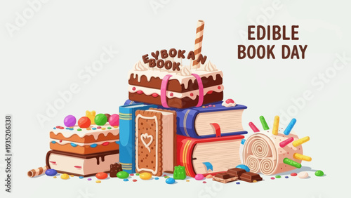 An Edible Book Cake Stacked With Sweets and Candies