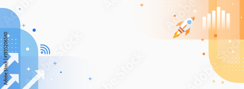 ビジネス成長とロケット発射のモダンフラット背景