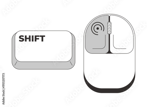 Shift with left mouse click grayscale keyboard hotkey. Multi-select function. Extended selection navigation. Minimal shortcut key. Monochrome combination buttons for productivity. Vector illustration