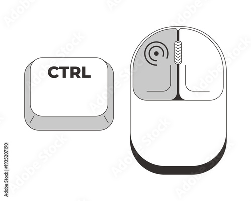 Ctrl with left mouse click grayscale keyboard hotkey. Command for multiple item selection. Navigation. Minimal shortcut key. Monochrome combination buttons for productivity. Vector illustration