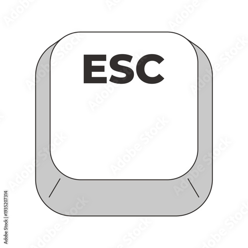 Escape ESC grayscale computer keyboard key. Cancel command. Exit action. Interruption. Minimal rounded keycap. Keystroke button isolated. Vector line illustration. PC navigation. Input interface