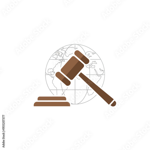 International legal system concept with a brown gavel overlaying a subtle global map, symbolizing worldwide justice, law, and regulation