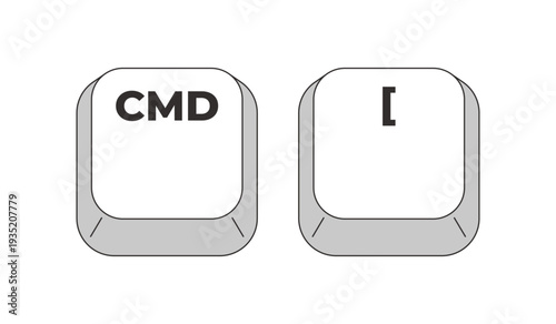 Command left square bracket grayscale keyboard hotkey. Navigate backward in browser. Go back one folder. Minimal shortcut keys. Monochrome combination buttons for productivity. Vector illustration