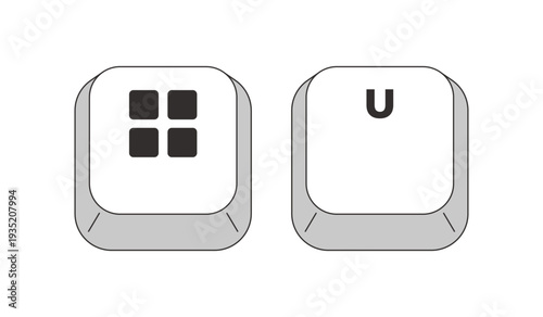 Super key U letter grayscale keyboard hotkey. Open ease access in operating system. Accessibility settings. Minimal shortcut keys. Monochrome combination buttons for productivity. Vector illustration