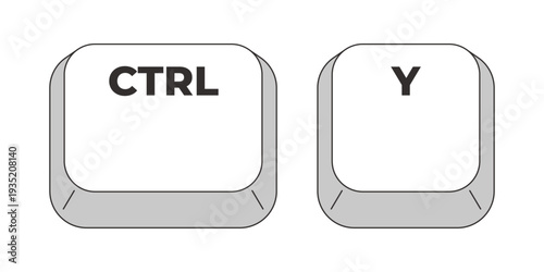 Ctrl Y letter grayscale keyboard hotkey. Redo command. Repeat restore last undone action in application. Minimal shortcut keys. Monochrome combination buttons for productivity. Vector illustration