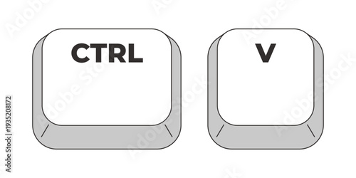 Ctrl V letter grayscale keyboard hotkey. Copy paste command. Text editing function. Clipboard action. Minimal shortcut keys. Monochrome combination buttons for productivity. Vector illustration
