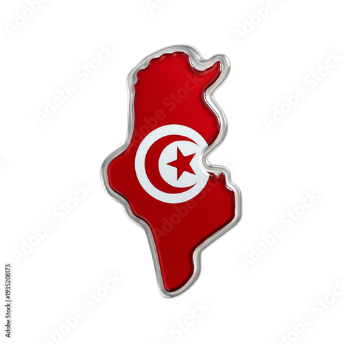 tunisia 3d glass map symbol with crescent and star flag colors