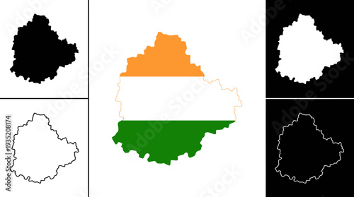 Karnataka Map with Indian Flag Colors and Outline Silhouette Vector Set - Geographic Representation for India