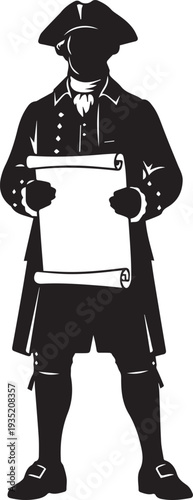 Colonial man holding scroll document historic figure vector silhouette illustration