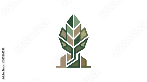 Abstract geometric plant logo with natural earth tones suggesting growth and sustainability