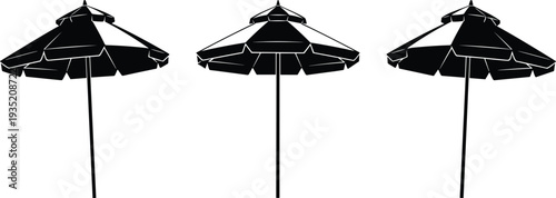 Three Black And White Striped Beach Umbrellas On White Background shade