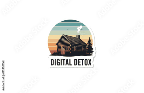 Henry David Thoreau Cabin Solitude Silhouette, Opt-Out Era History Vector Sticker, Digital Detox and Nature Philosophy Icon