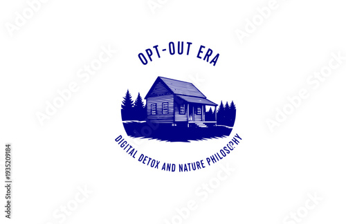 Henry David Thoreau Cabin Solitude Silhouette, Opt-Out Era History Vector Sticker, Digital Detox and Nature Philosophy Icon