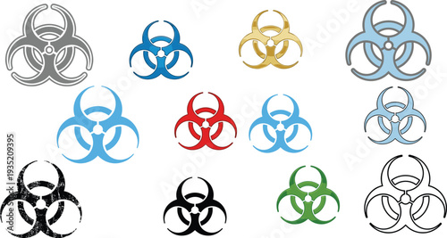 Biohazard Symbol Collection Set in Multiple Colors and Styles Isolated on White Background, Hazard Warning Vector Illustration Pack
