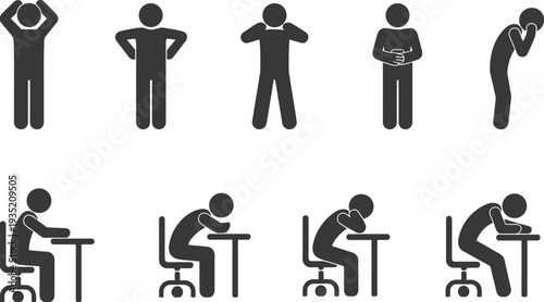 Stick Figure Poses Showing Frustration and Sadness at Desks person human