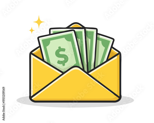 Cash Envelope Icon — Money Transfer Payout And Payment Notification Vector Illustration