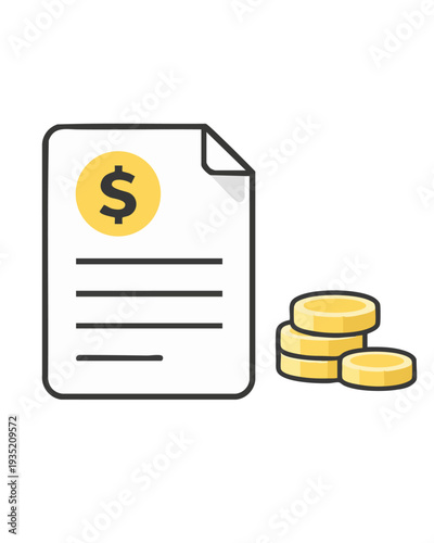 Invoice With Coins Icon — Billing Payment Document And Accounting Finance Vector Illustration