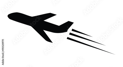 Dynamic airplane taking off vector icon with speed lines for aviation travel global transport logistics and airline business design
