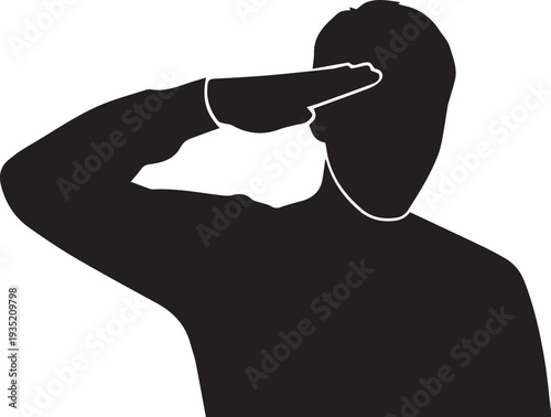 Man saluting in military tribute gesture vector silhouette illustration