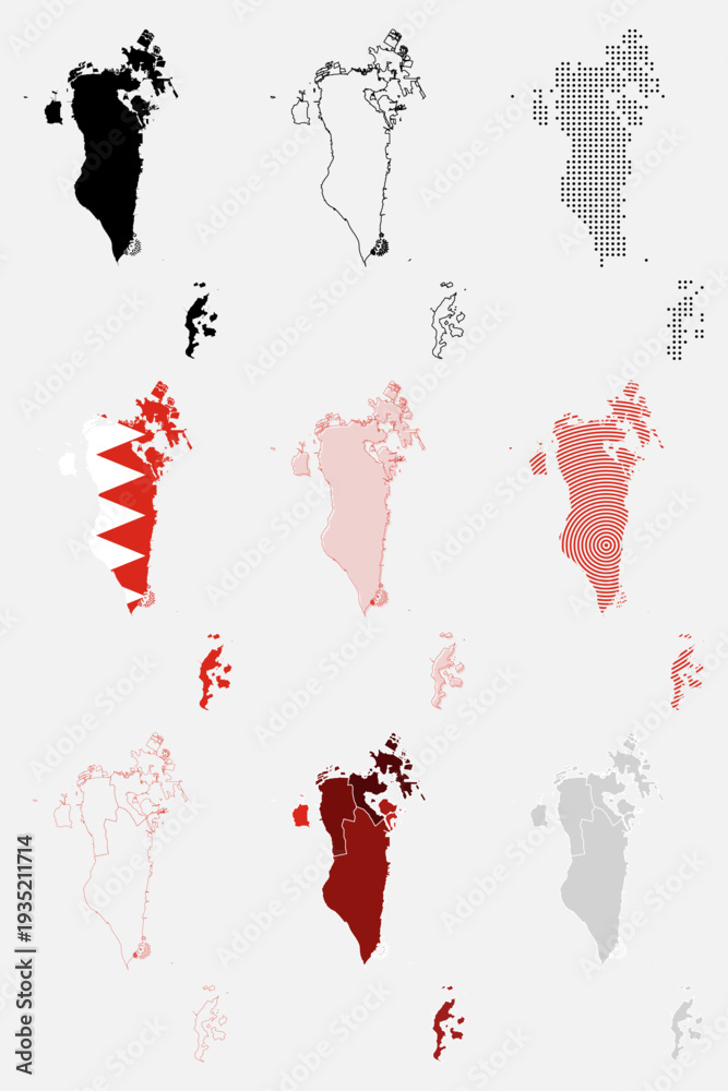 Obraz premium Collection of Bahrain Map Asian Country