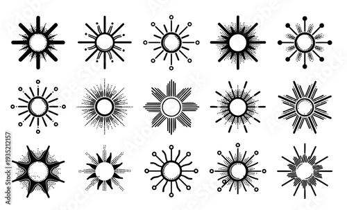 Creative Sun Ray Icon Pack Monochrome Vector Set