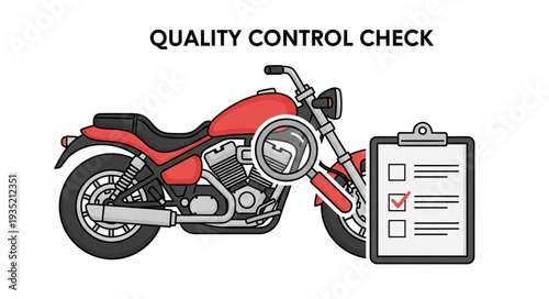Motorcycle undergoing quality control inspection with checklist.