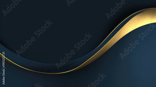 abstract gold curve ribbon with gradient shine and smooth flow on dark background premium luxury design for branding, invitation, corporate