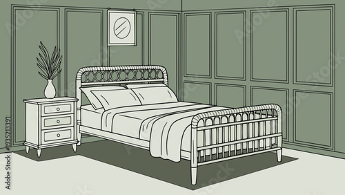 Cozy bedroom with stylish bed and nightstand interior design