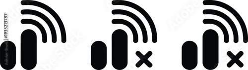 Three icons depicting wifi signal strength variations with connection issues Vector