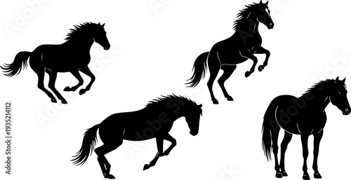 Wild Horse Silhouette Set – Running, Rearing, Jumping & Standing Stallion Vector Clipart