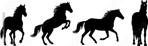 Wild Horse Silhouette Set – Running, Rearing, Jumping & Standing Stallion Vector Clipart